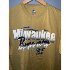 MLB Milwaukee Brewers Graphic T-Shirt Gold Mustard Yellow Mens Large L Short Slv