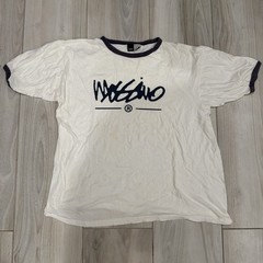 Vintage Y2K Mossimo Graphic Ringer White Navy Blue T Shirt • XL