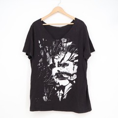 Black Cotton Shattered Glass Portrait Graphic Tee Scoop Neck XL