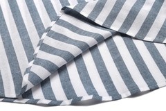 Men’s Cotton Hemp Long Sleeve Casual Beach Henley Shirt (Grey Blue Stripe,XL)
