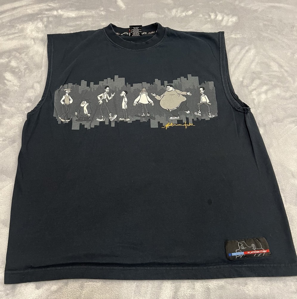 Vtg Platinum FUBU Fat Albert Shirt Mens L Blk Sleeveless 90s Retro Y2K Tank Top