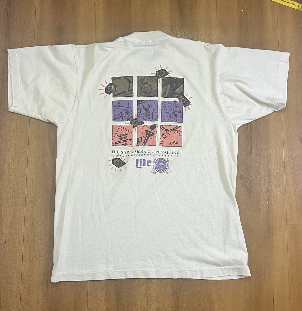 Vintage 1989 Sigma Sigma Carnival T Shirt Miller Lite Single Stitch USA Made L