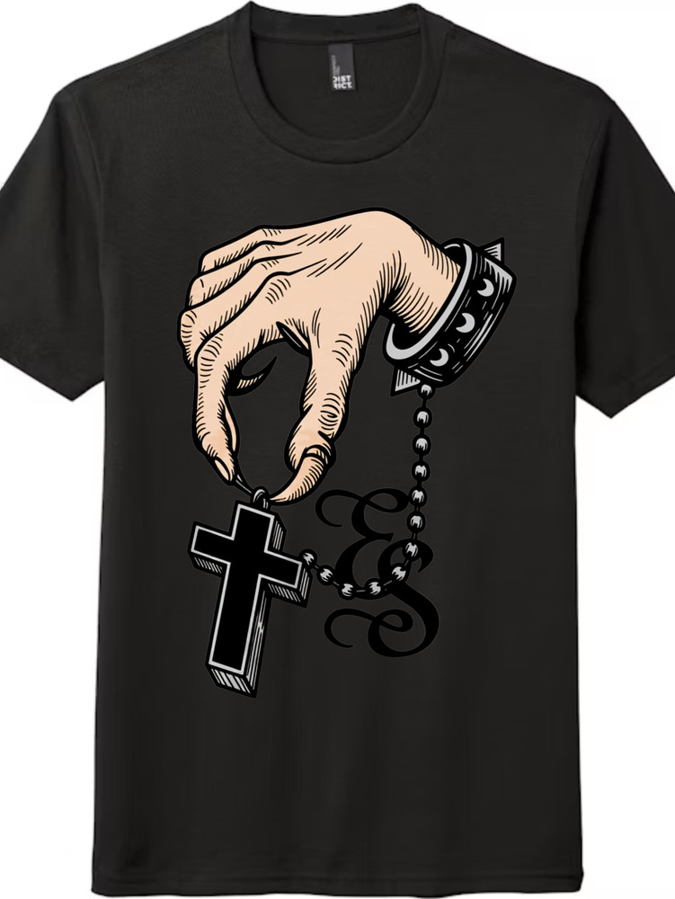 Hand Holding Cross Chain Tee | ES Punk Bracelet Unisex T-Shirt