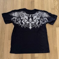 Affliction Shirt Mens XL Black Winged Up Skulls Gothic Cross Made in USA Y2K