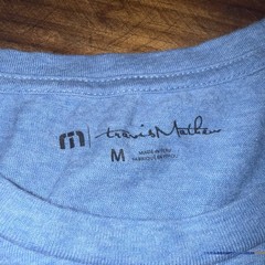 Travis Mathew Shirt Mens Medium Blue Golf Logo USA Flag Active Pima