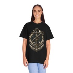 Blackwork Coastal Astronomy Anchor T-Shirt Graphic