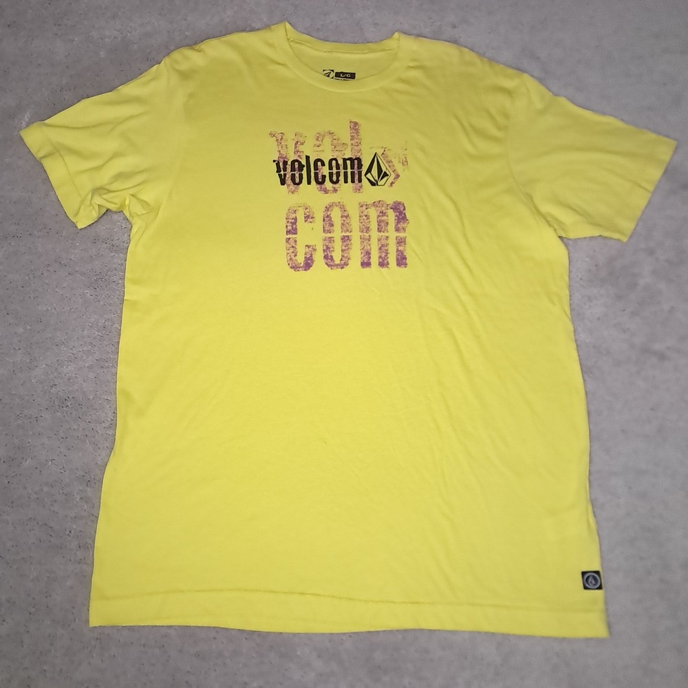 Y2K Volcom Stone Skateboard T-shirt Mens Large Slim Yellow Logo Spellout