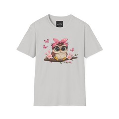 Cute Owl with Bandana on Branch T-Shirt | Pink Butterflies