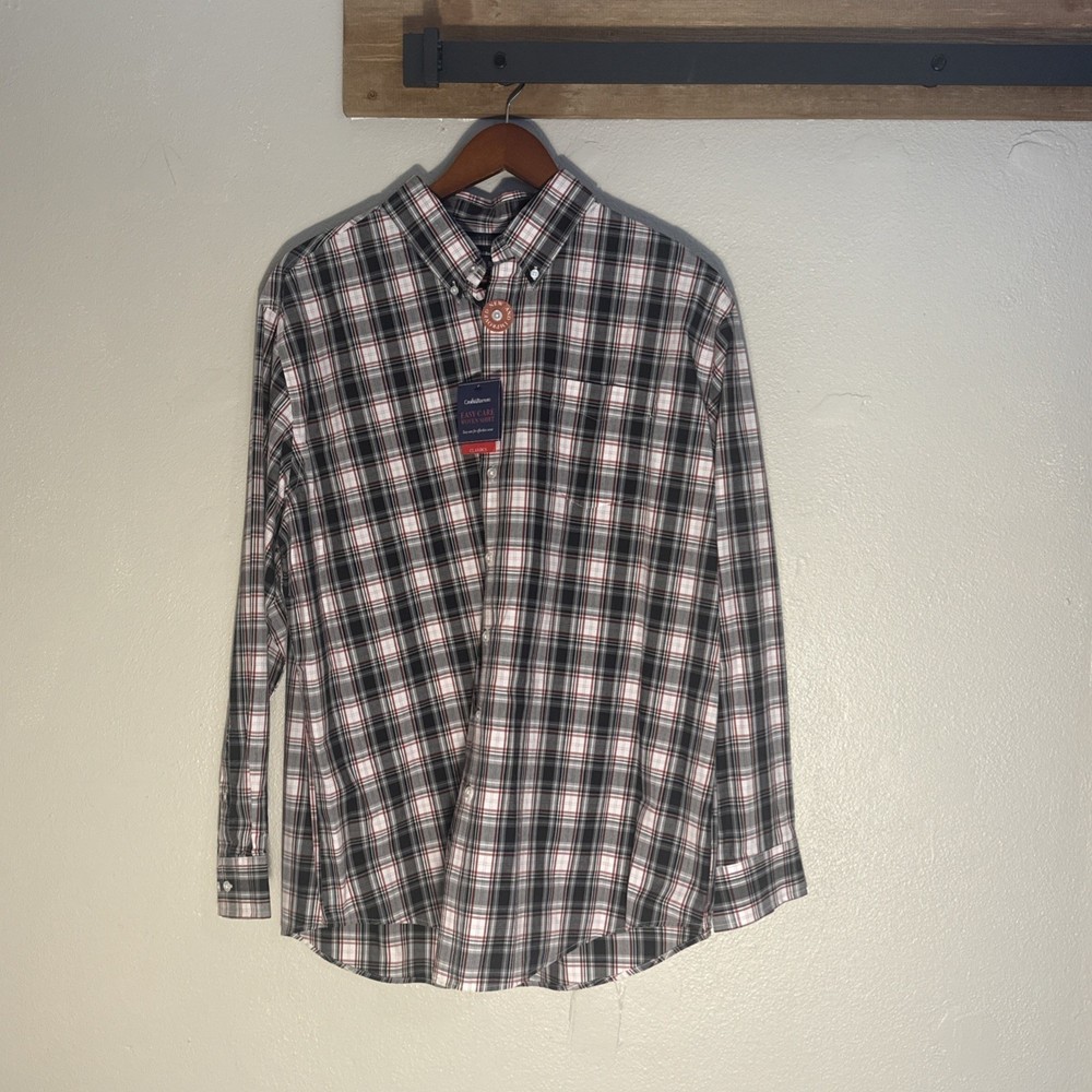 NWT Croft & Barrow Shirt Flannel Men’s XL Easy-Care Woven Plaid Red Black White