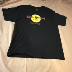 Hanes Tagless Men’s L Black Short Sleeve Crew Neck Graphic Logo T-Shirt Cotton