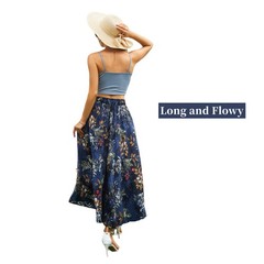 Maxi Skirts for Women with Pockets Long Midi Length Casual Skirt for Beach Pa…
