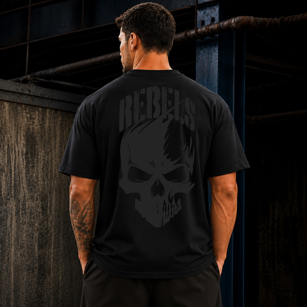 Oversized Skull Graphic Print Cotton T-Shirt Men’s Streetwear Gym Workout Sport