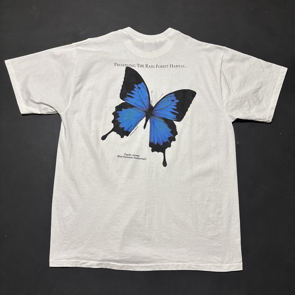 Vintage Butterfly Rainforest All Sport XXL Nature Wildlife T-Shirt Art 90s