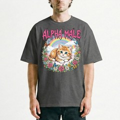 Alpha Male Kitten Rainbow Flowers Butterfly T-Shirt Ironic Cute Cat Humor Tee
