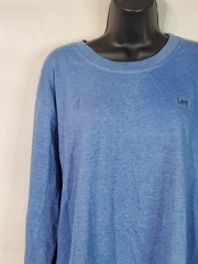 LEE Jeans Mens T-shirt Blue XL Long Sleeve Crew Neck Graphic Tee Spell Out