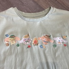 Sanrio Cinnamoroll TShirt Camping Embroidered Green Camp Fire Medium Hello Kitty