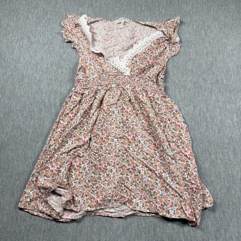 No Comment Dress Womens XL Floral Lace Trim V-Neck Flutter Sleeve Mini Skater