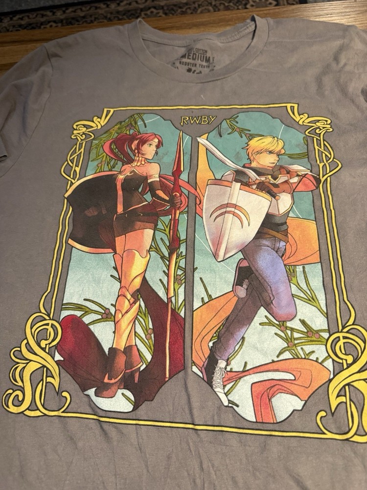 Rooster Teeth Men’s M Gray RWBY Pyrrha/Jaune Graphic Logo Crew Neck Tee