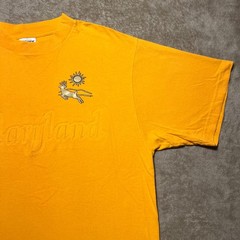 Vintage 90s Maryland Puff Print T Shirt Mens Large Yellow Deer Animal Tultex Tee