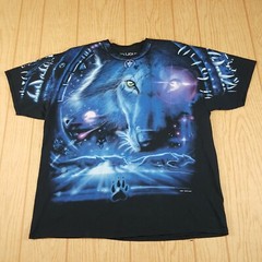 Vintage 2001 Liquid Blue Great Wolf Lodge Wolf All Over Print T-Shirt Size 2XL