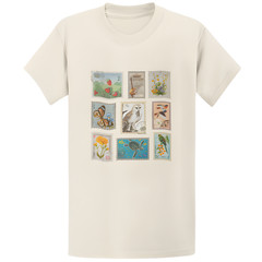 Gildan 5000 Vintage Wildlife Botanical Stamp Collage T-Shirt – Retro Gift Tee