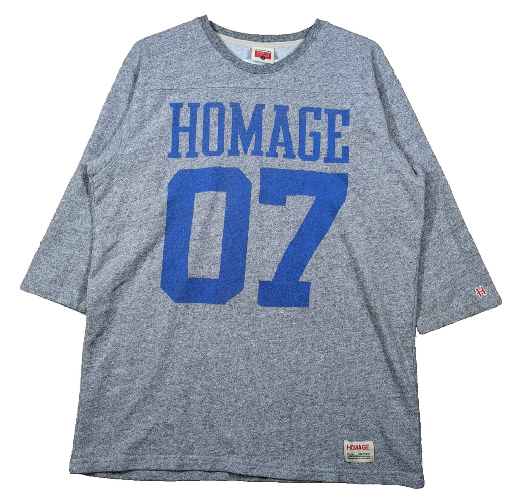 Homage 07 Vintage Style 3/4 Sleeve Baseball Tee Gray Blue Soft Cotton Blend XL