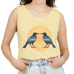 Gorgeous Grackles Block Print Tank Top Bird Lover Wildlife Art