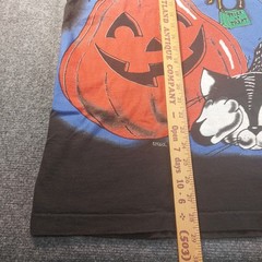 Vintage Happy Halloween AOP T-Shirt XL 1996 Black Cat HUGE Spell Out 90s Tee