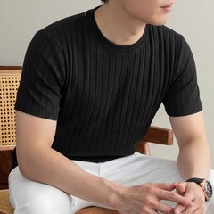 Business Casual Ribbed T Shirt For Men Short Sleeve Soft Fabric Comfortable Fit