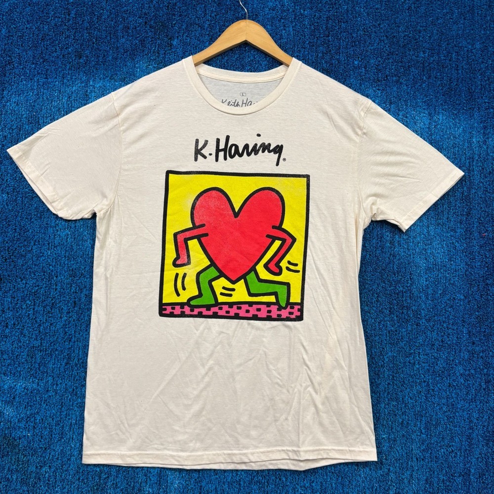 Keith Haring Heart Popart Beige T-Shirt Size Large