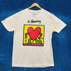 Keith Haring Heart Popart Beige T-Shirt Size Large