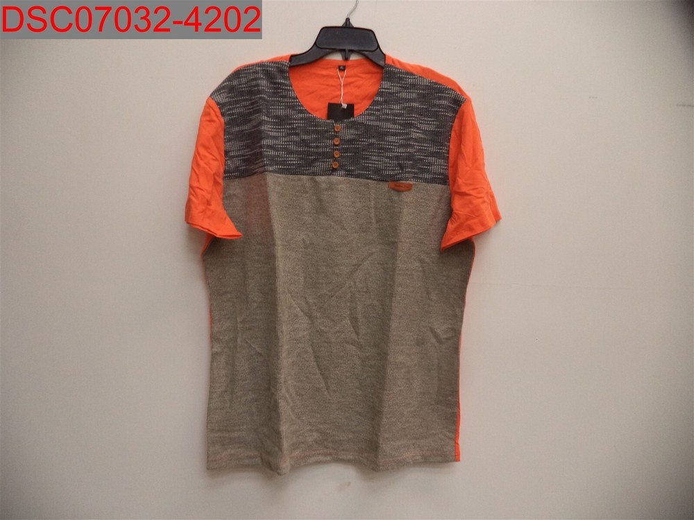 Logeeyar Men Orange Contrast Color Stitching Slim Fitted Button T-Shirt, XL 0352