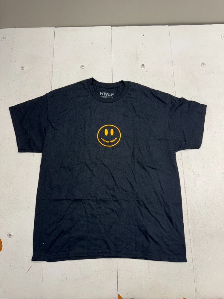 He Would Love First Solid Black Smiley Face Short Sleeve T shirt Mens Size XL