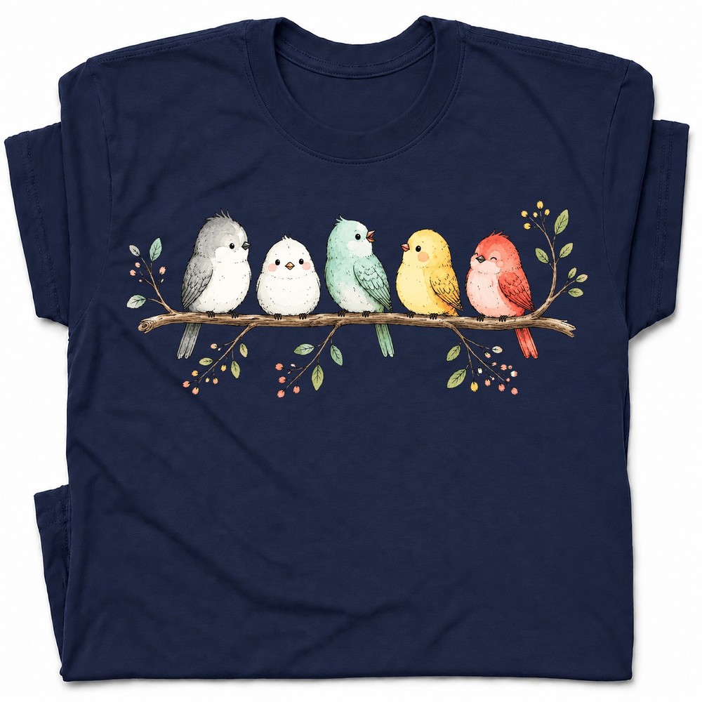 Watercolor Birds Branch T-Shirt Cute Bird Family Spring Tee