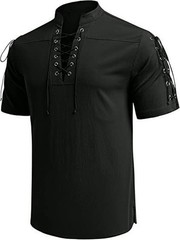 Summer Men’s Shirt Lace up Front T Shirt Lace-Up Sleeves Halloween Gothic Tops