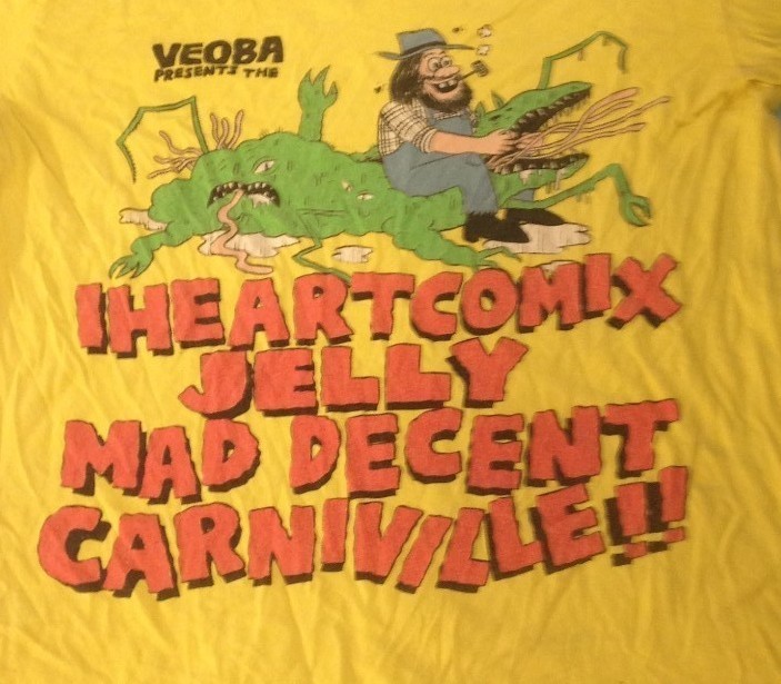 “VEOBA” COMIX/JELLY/CARNIVILLE T-SHIRT ADULT S small YELLOW S/S comics HILLBILLY