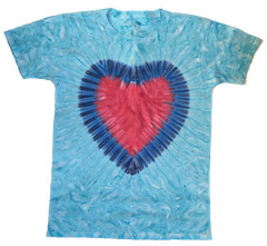 *New* 2XL – Sm Handmade Tie Dye, Aqua w/Heart, Crew or V-Neck