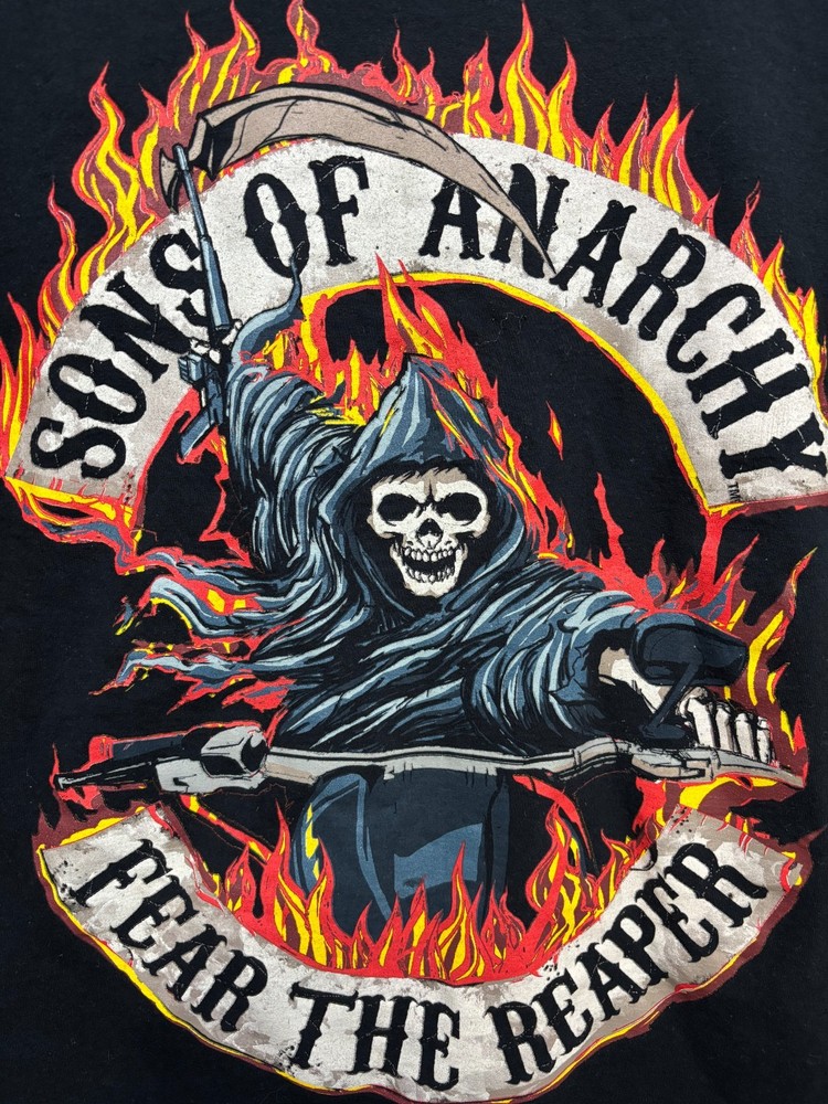 Sons Of Anarchy Mens Shirt Black Flame Reaper Logo Graphic Print Tee Size Medium