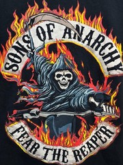 Sons Of Anarchy Mens Shirt Black Flame Reaper Logo Graphic Print Tee Size Medium
