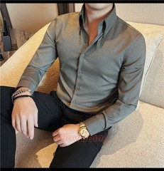 Men’s Long Sleeved Shirt Spring Fashion Slim Fit Business Casual Shirt Tops