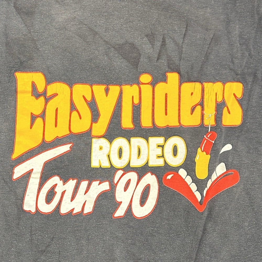 Vintage 1990 Easyriders Rodeo Tour T-Shirt Single Stitch Sun Faded Biker Skull L