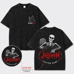 Custom Skeleton Halloween Shirt, Personalized Name Washed Tee, Spooky Skeleton