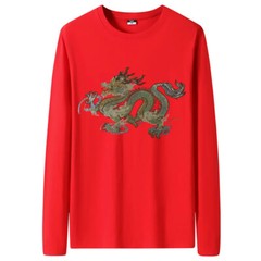 Fashion Dragon Rhinestones Diamond Long Sleeve Luxury Men Trend Cotton T-Shirt