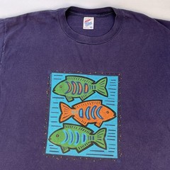 Jerzees T-Shirt Size XXL 48-50 Large Fish Art Made in USA 100% Combed Cotton