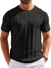 Men’s Casual Short Sleeve Knit T-Shirt – Ribbed Crewneck Pullover Tee