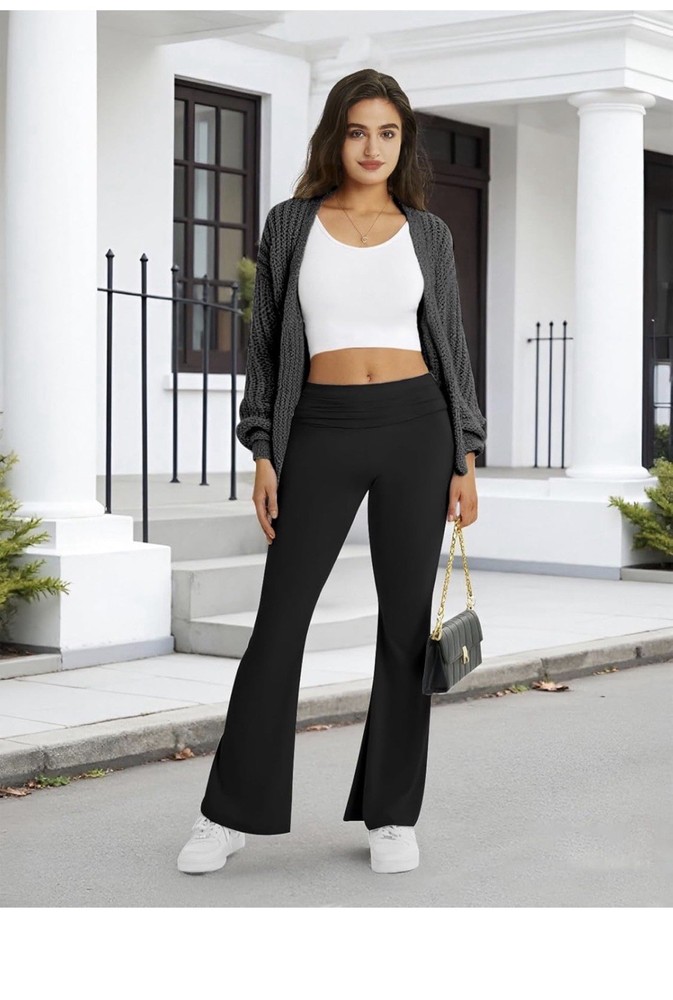 Copyleaf Flare Leggings for Women Fold Over Yoga Pants Stretch Bell Bottom Sm