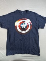 Captain America Shield T-Shirt Navy Blue Graphic Print Mens Size Large Read