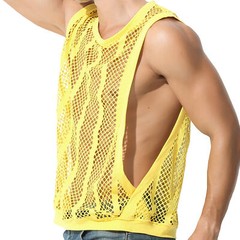 Sexy Men’s T-Shirt Mesh Fishnet Sleeveless Undershirt Muscle Hollow Out Tank Top
