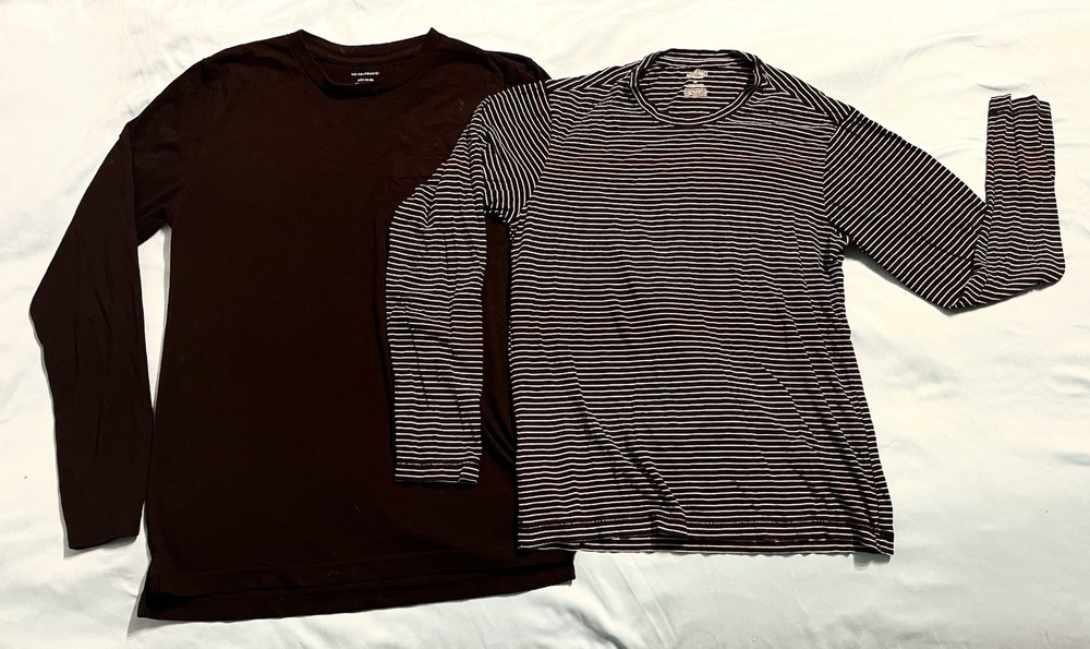 Mens Long Sleeve Cotton T shirts Plain & Stripes 2 pack Murano + no boundaries