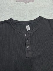 Fruit of the loom waffle knit thermal shirt Henley black goth base layer soft XL